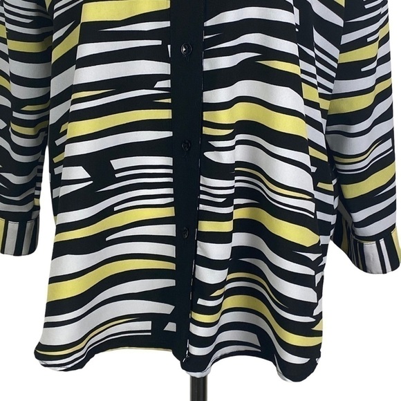 Alia Petite Striped Button Down Blouse Women's 16P Yellow Black 3/4 Sleeve - Picture 4 of 9